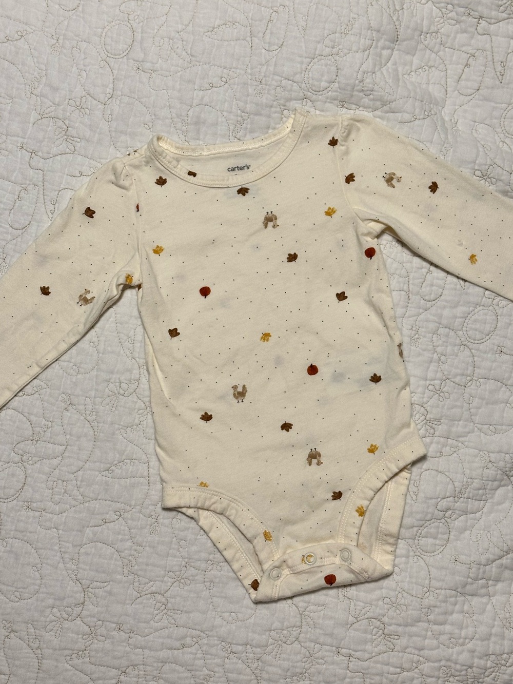 Carter's Cream Long-Sleeve Bodysuit with Autumn Dots and Leaf Print